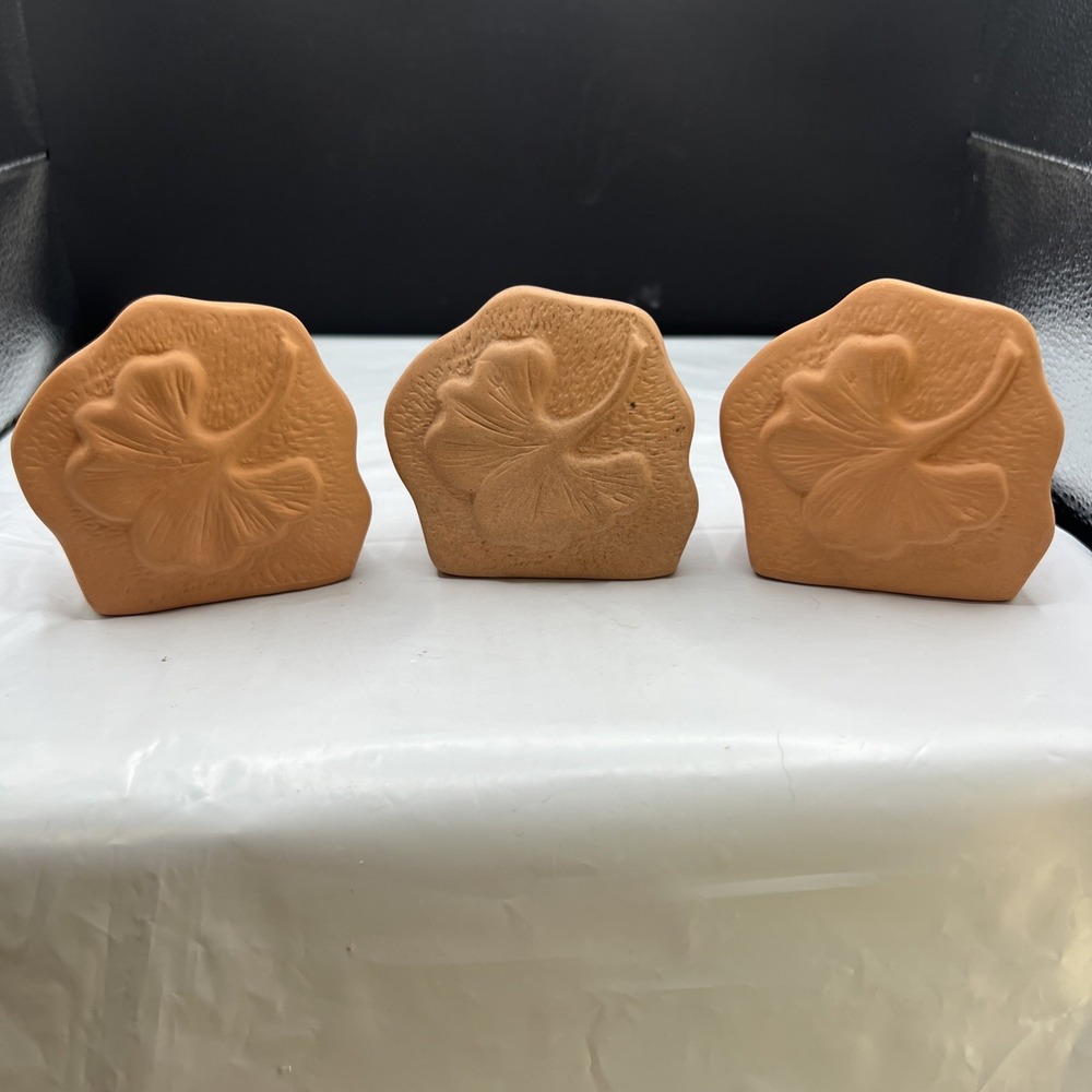 Vintage 1997 Terracotta Leaf Plant Pot Feet Set of 3 Clay Pot Risers
